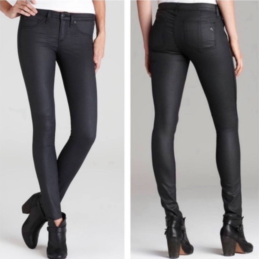 Rag & Bone Edgy Black Chic Skinny Jeans Coated Low Rise 24R Witchy Goth